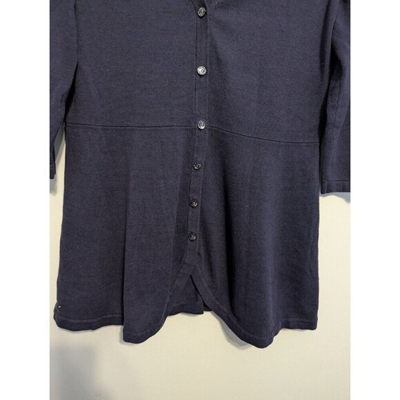 Isaac Mizrahi Live Essentials Open Front Knit Cardigan Sweaters Medium Navy Blue - Picture 3 of 7